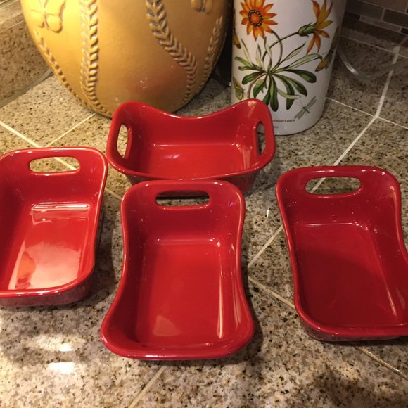 4 Rachael Ray Stoneware Square Casserole Red 12oz. Baking Dishes - Picture 3 of 5